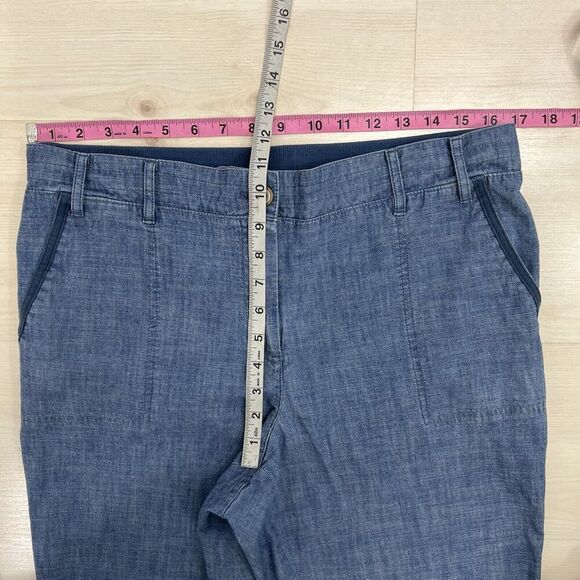 Talbots Ankle Pants Roll Tab Women 12 Blue Chambray Casual Elastic Back Comfort - Picture 6 of 12